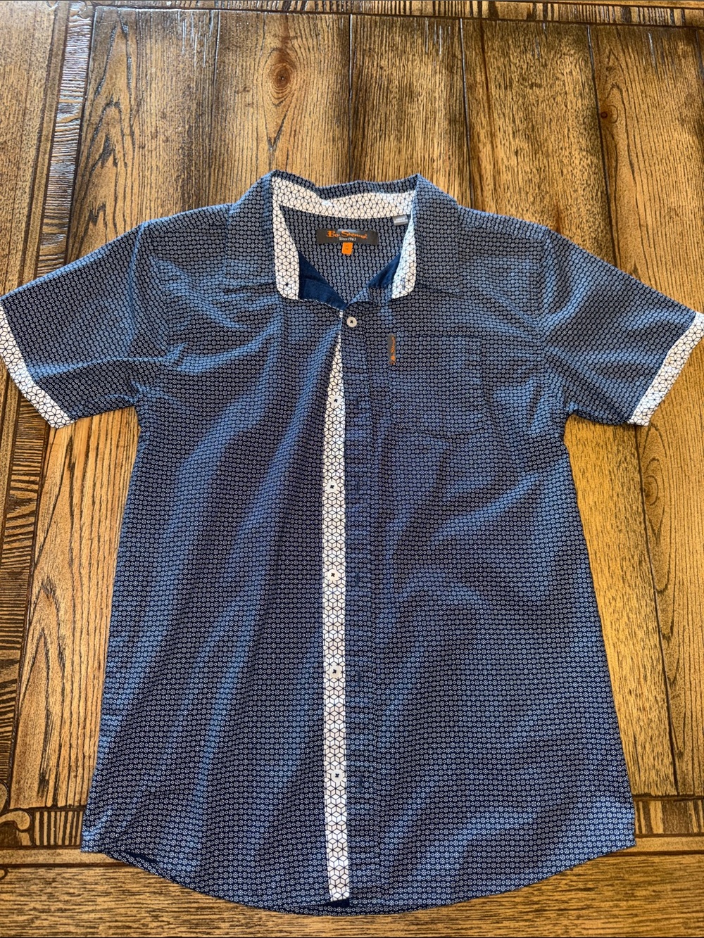 Ben Sherman Navy Geometric Short Sleeve Button-Down Shirt